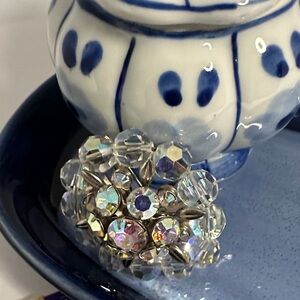 Vintage Iridescent AB Crystal Rivoli Round Layered Pin Brooch